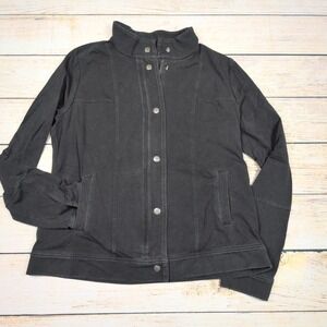 Eileen Fisher‎ Jacket Women's S Snap Button Up Mock Neck Pockets Black